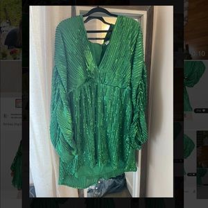 ASOS Design Curve Embellishment Mini Dress with Blouson Sleeve in Green